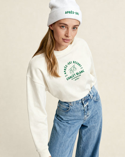 French-inspired unisex sweatshirt perfect for aprés-ski outfits