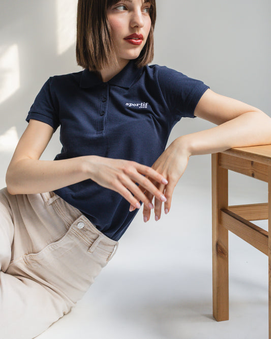 Sportif Club Polo Shirt – Embroidered Women’s Piqué Polo in Navy