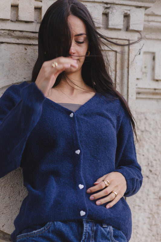 Alpaka Heart-Button Cardigan