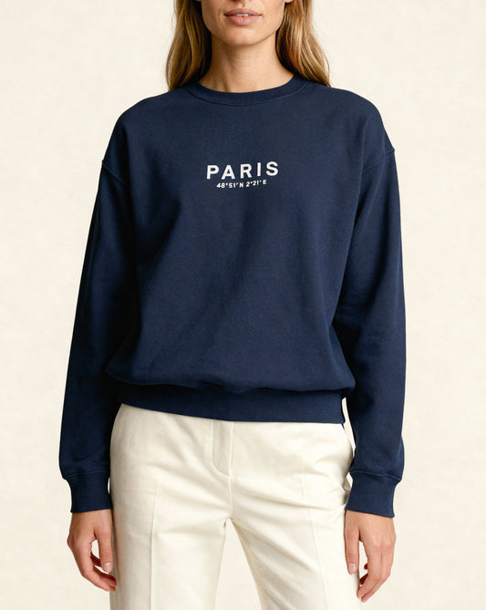 Woman navy blue sweatshirt with 'PARIS'
