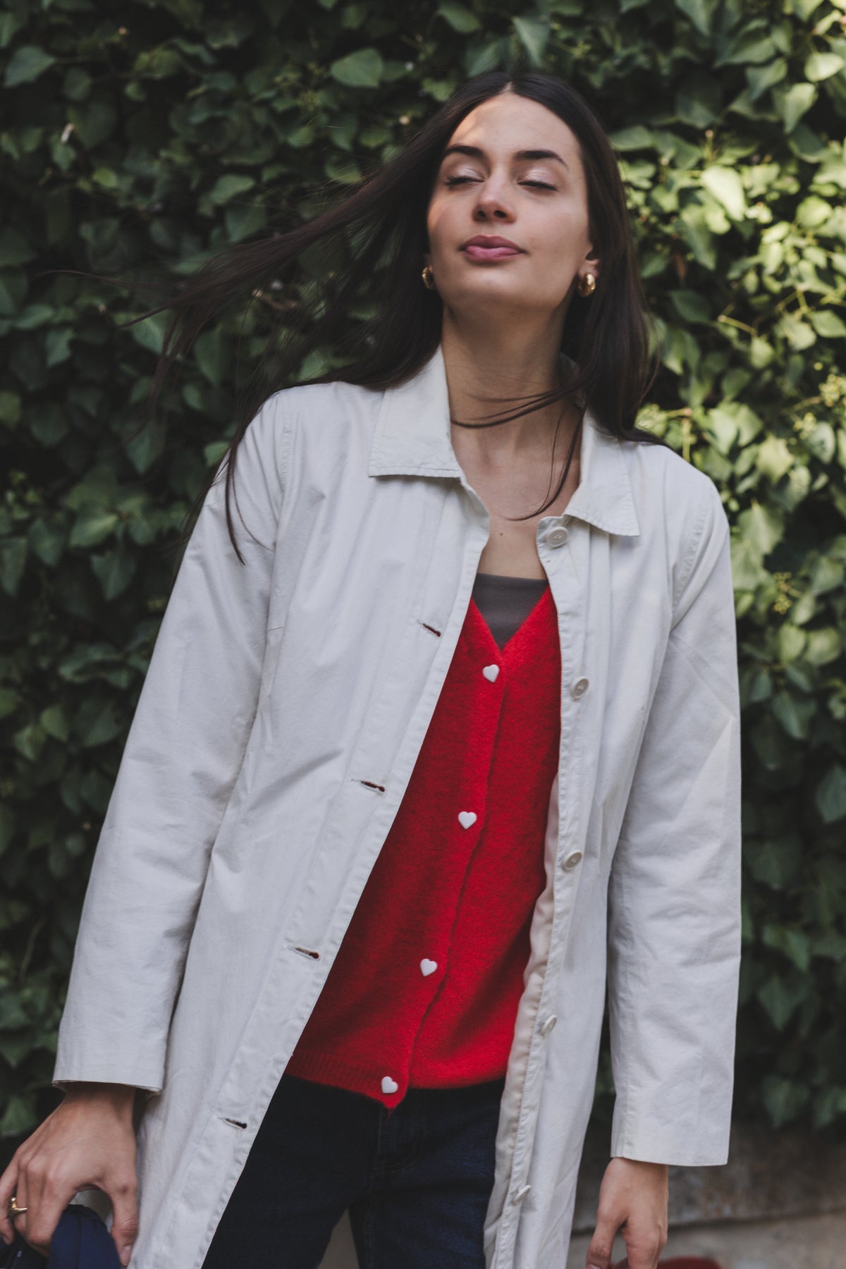 Alpaka Heart-Button Cardigan - Red