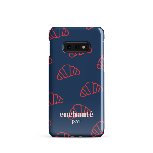 navy blue samsung phone case with red croissant graphic pattern