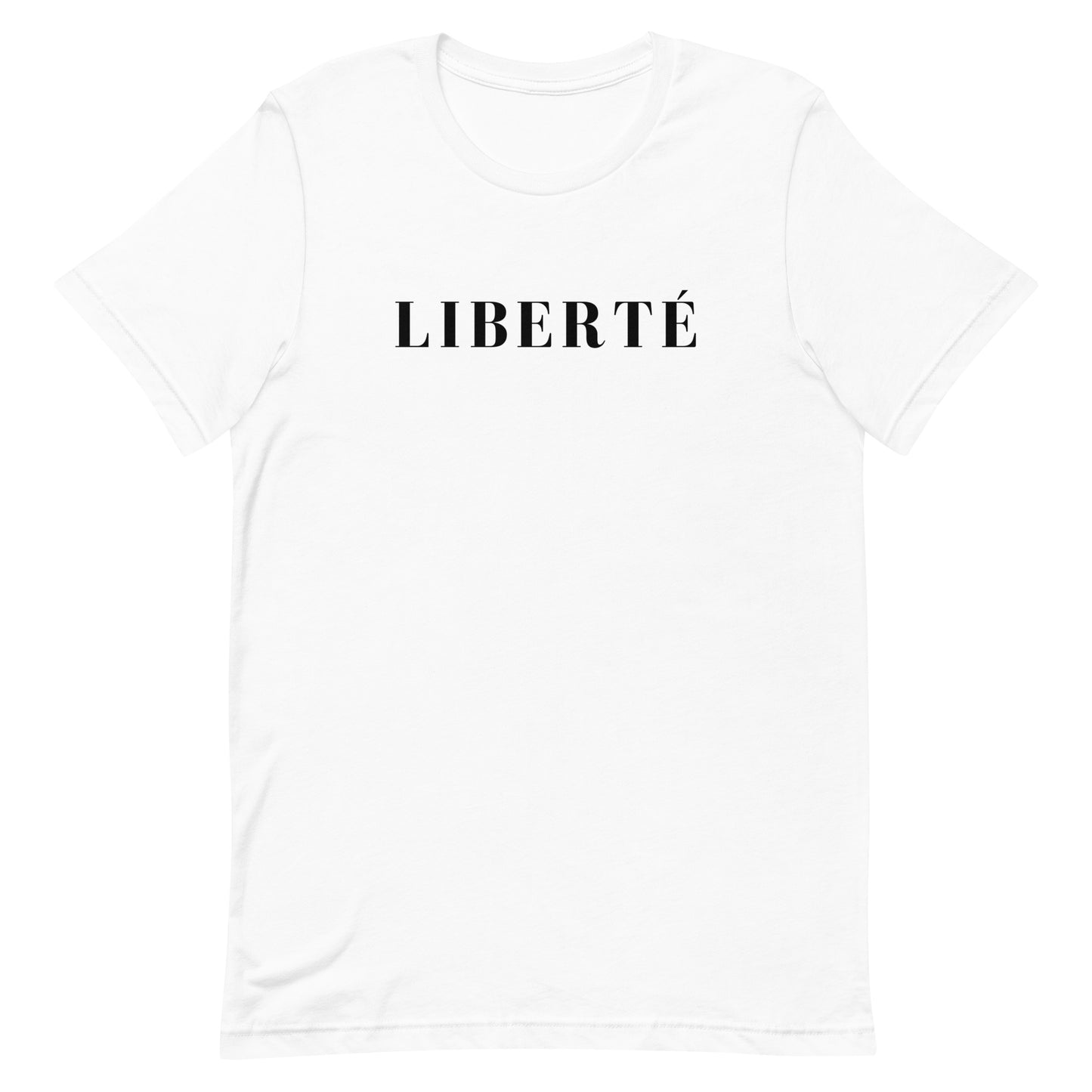 unisex liberté wrod t-shirt. white tee with french expression. liberté t-shirt.
