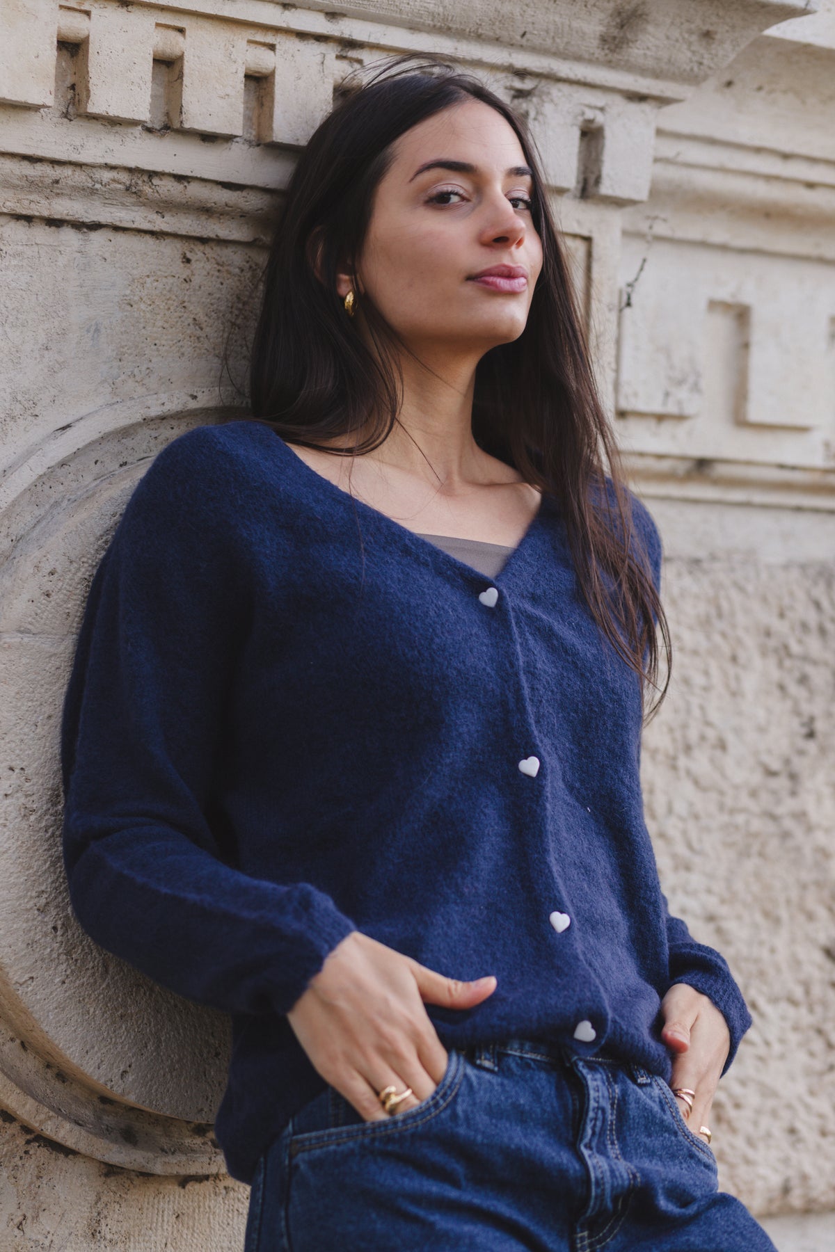 Alpaka Heart-Button Cardigan