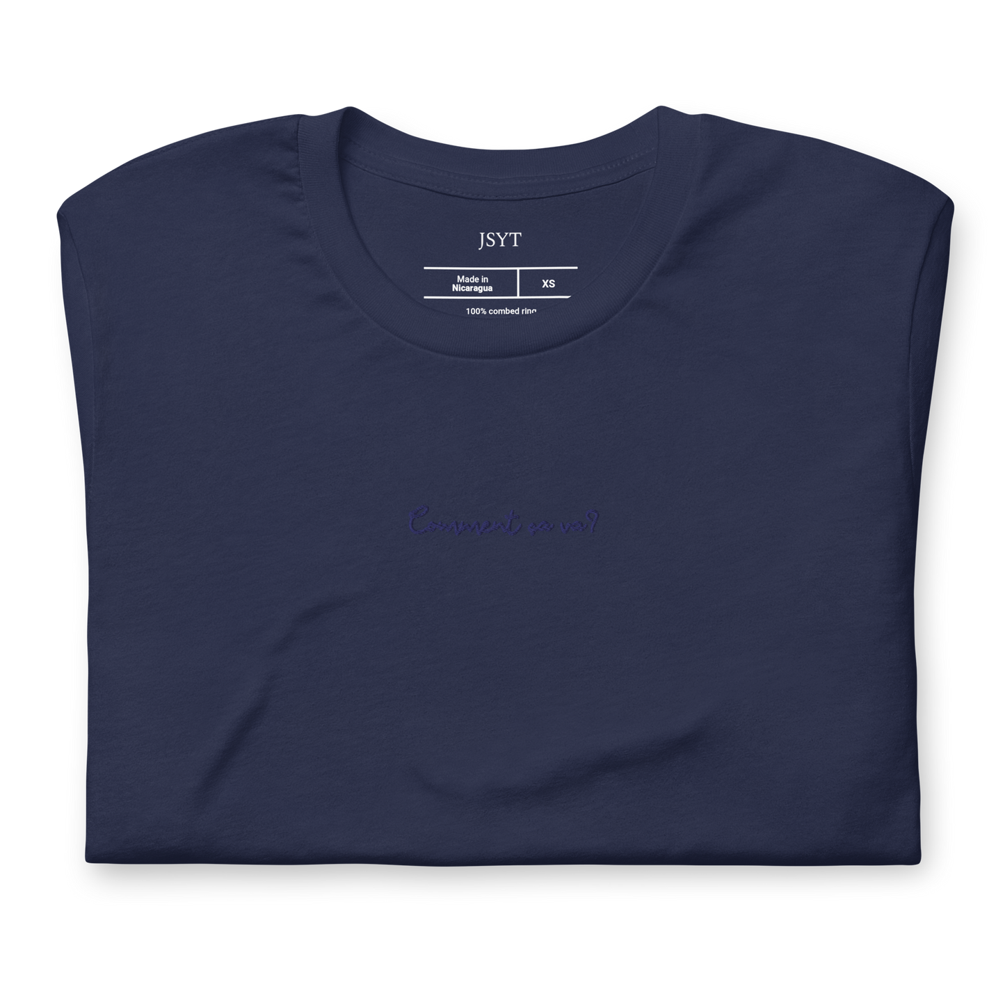 navy t-shirt with fench embroidery