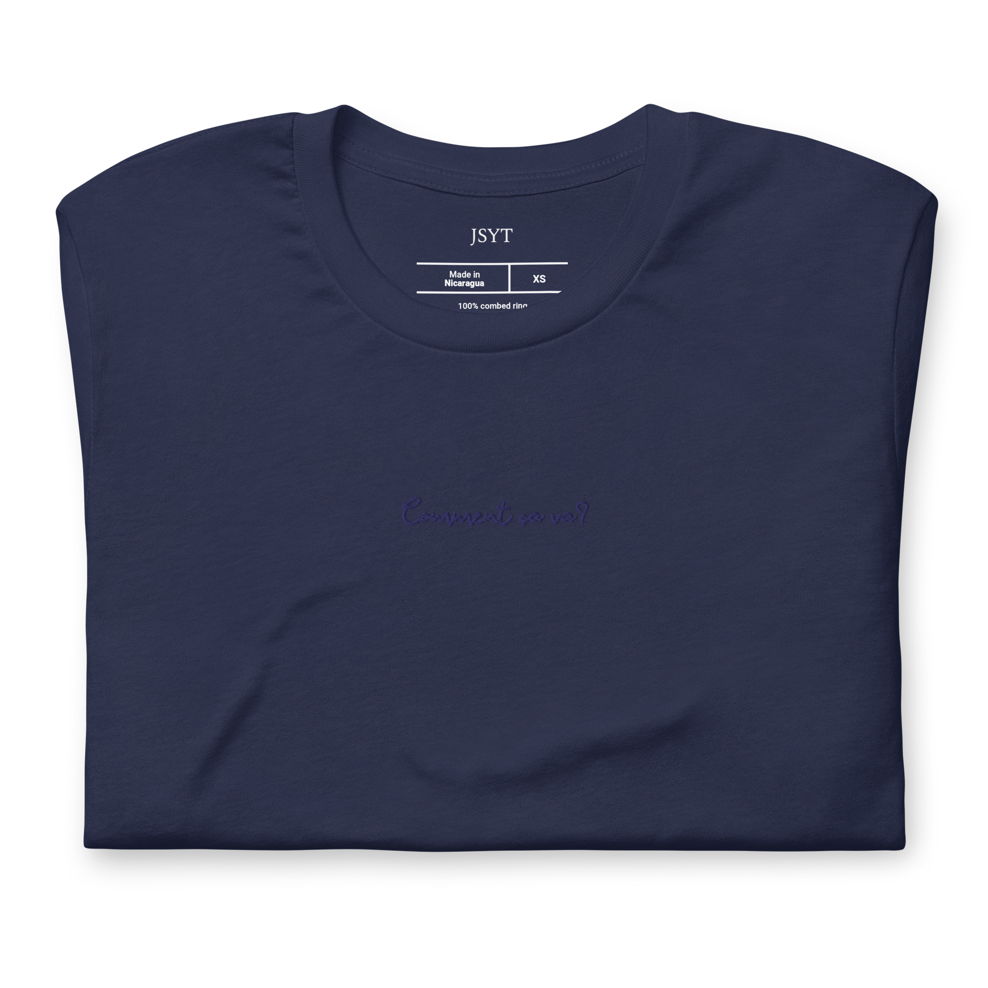 navy t-shirt with fench embroidery