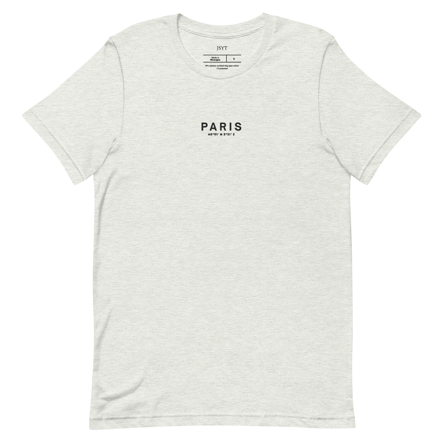 Gray t-shirt with 'PARIS' text on a white background