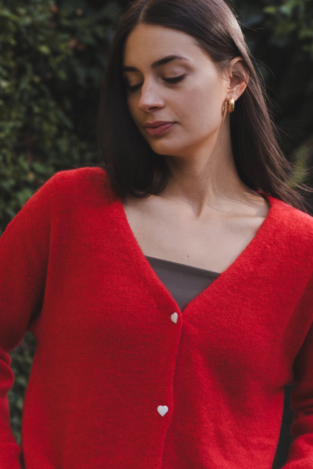 Alpaka Heart-Button Cardigan - Red