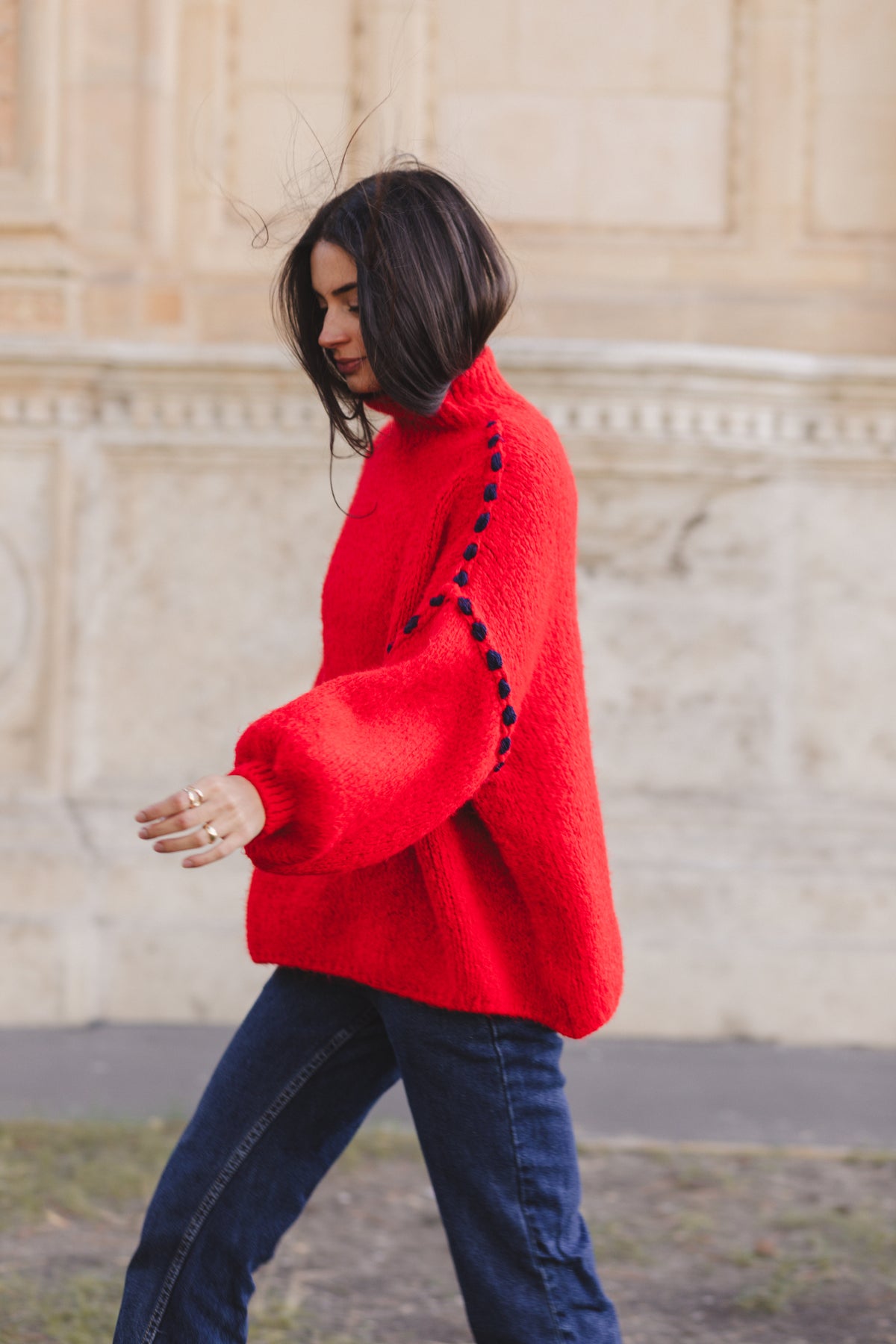 Chunky Knit Sweater - Red