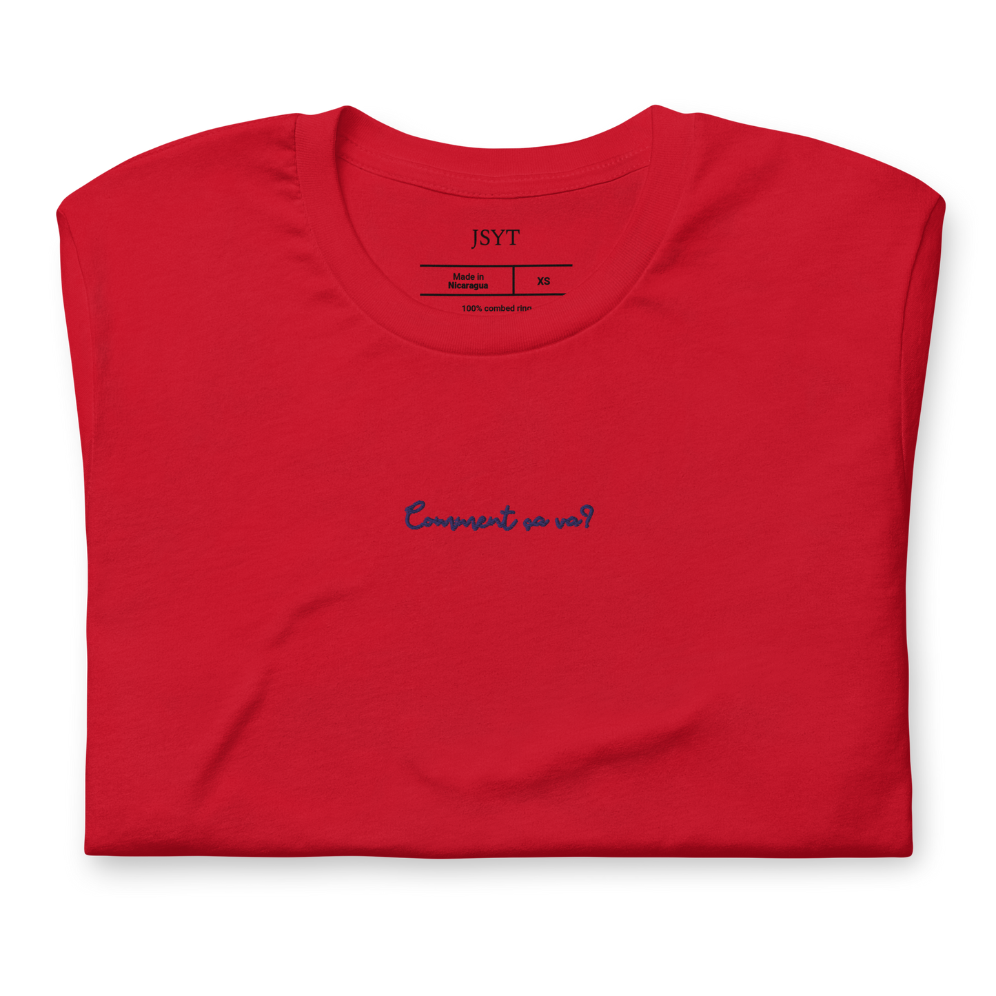 red and blue french aesthetic embroidered t-shirt