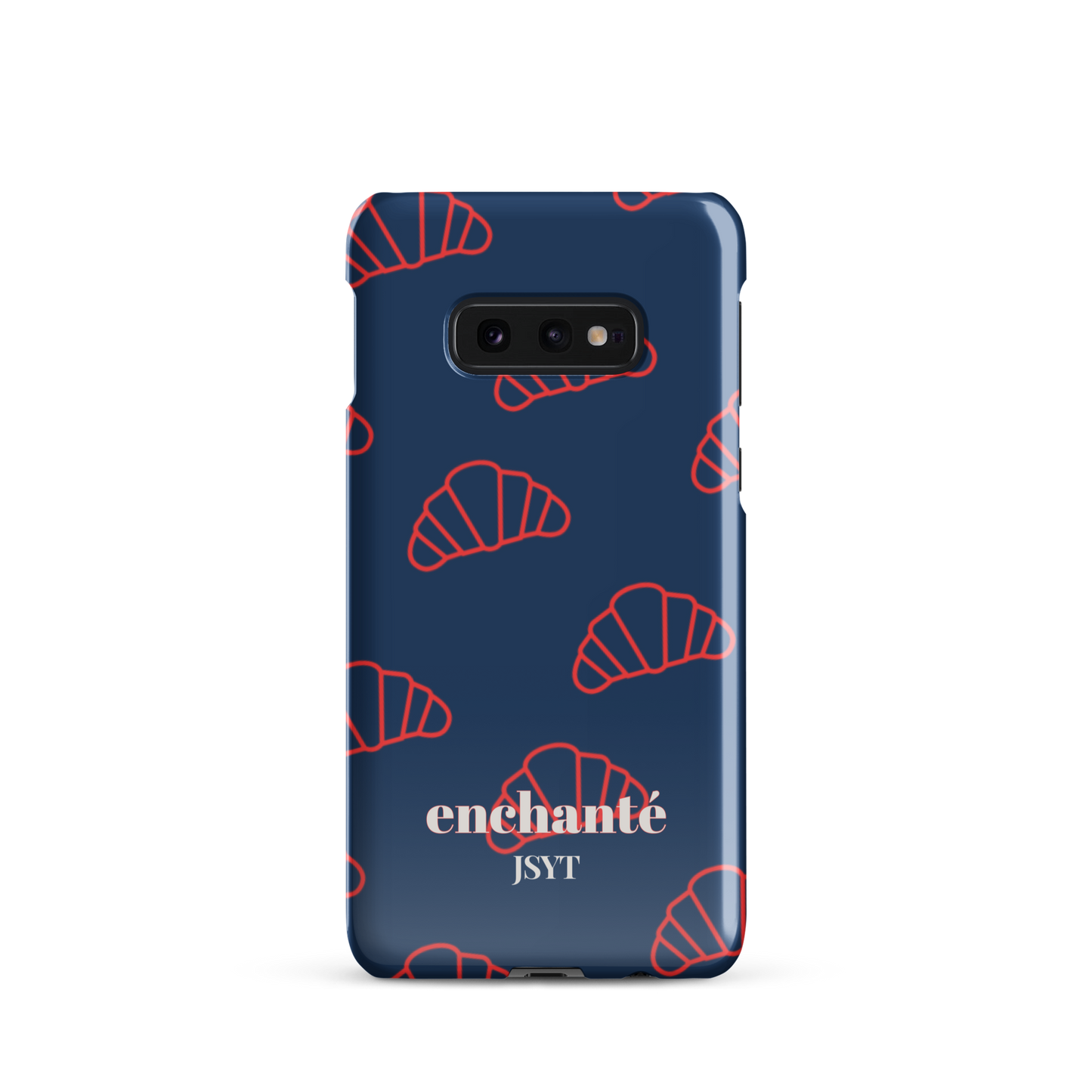 navy blue samsung phone case with red croissant graphic pattern